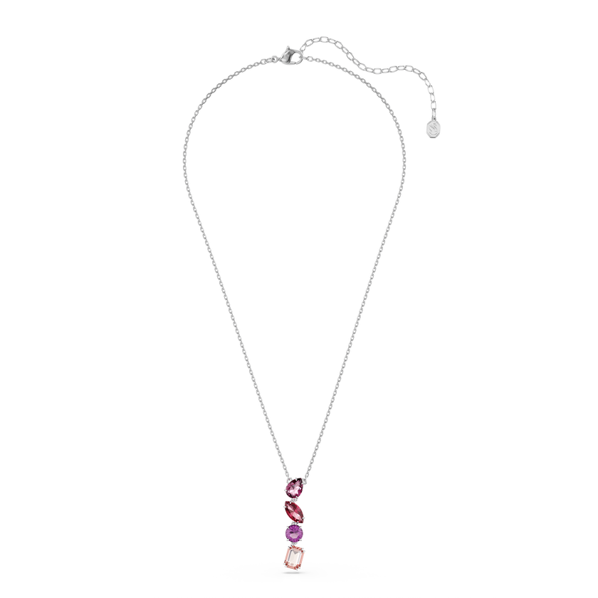 swarovski gema pendant  mixed cuts  pink  rhodium plated