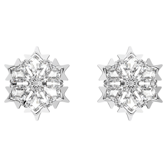 swarovski أقراط دبوسية magic، على شكل رقاقة ثلج، لون أبيض، طلاء روديوم