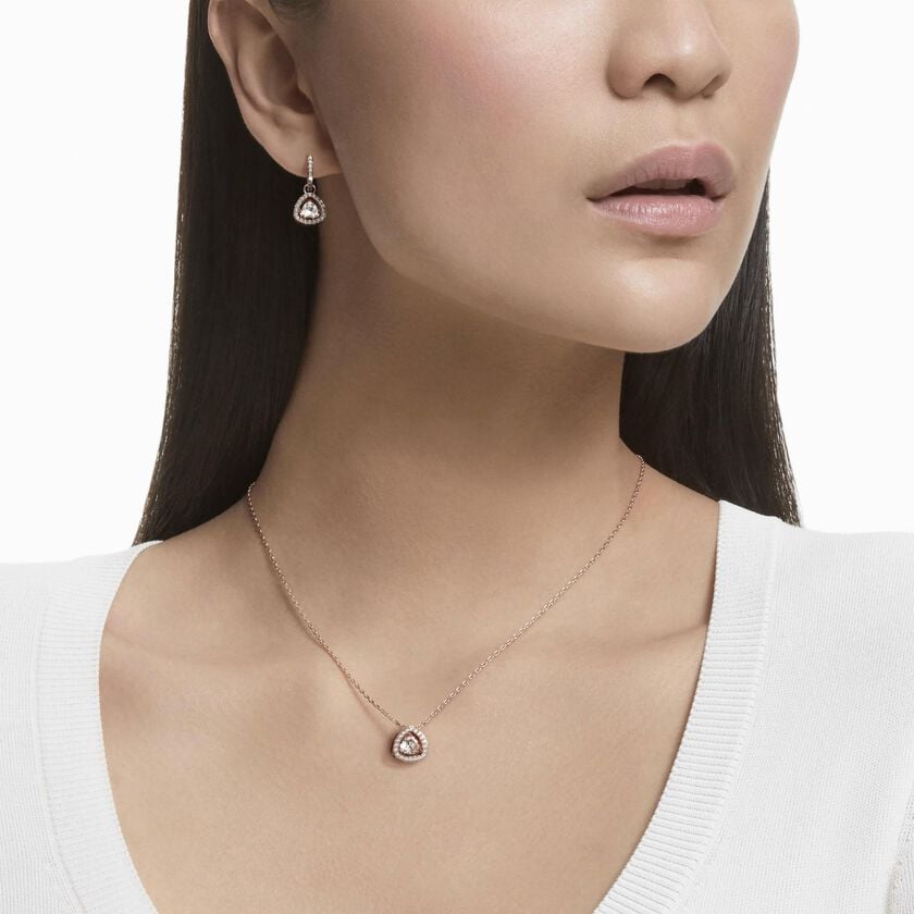 swarovski طقم una angelic، قطعتين، قطع مثلث، لون وردي، لمسة نهائية من الذهب الوردي عيار 18 قيراط