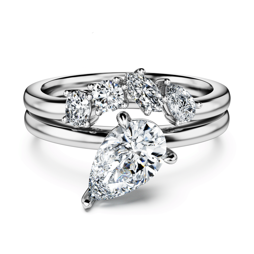 swarovski خاتم galaxy، طقم من قطعتين، ألماس مُصنع في المختبر بإجمالي 1 4 قيراط، شكل كمثرى، ذهب أبيض عيار 18