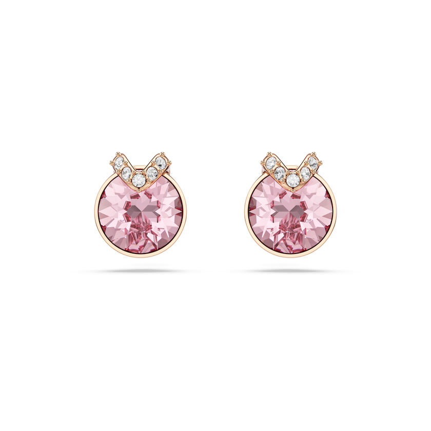 swarovski أقراط دبوسية bella على شكل حرف v، قطع مُستدير، ترصيع بافيه، لون وردي، لمسة نهائية من الذهب الوردي عيار 18 قيراط