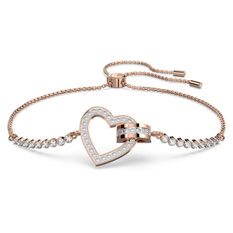 swarovski سوار lovely، شكل قلب، لون أبيض، لمسة نهائية من الذهب الوردي عيار 18 قيراط