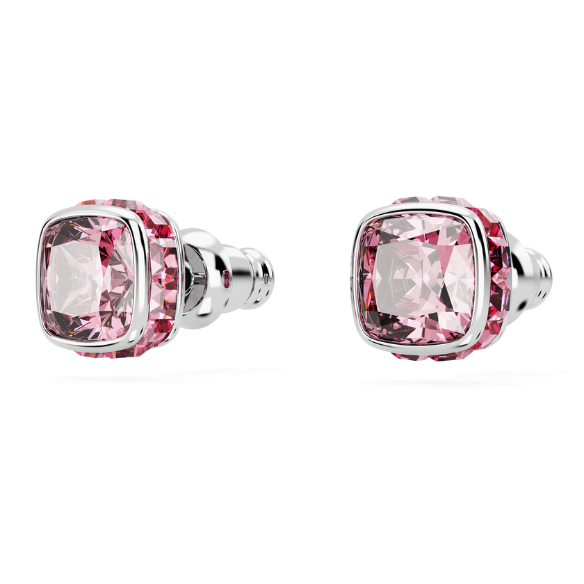 swarovski أقراط دبوسية birthstone، قطع مربع، شهر أكتوبر، لون وردي، طلاء روديوم
