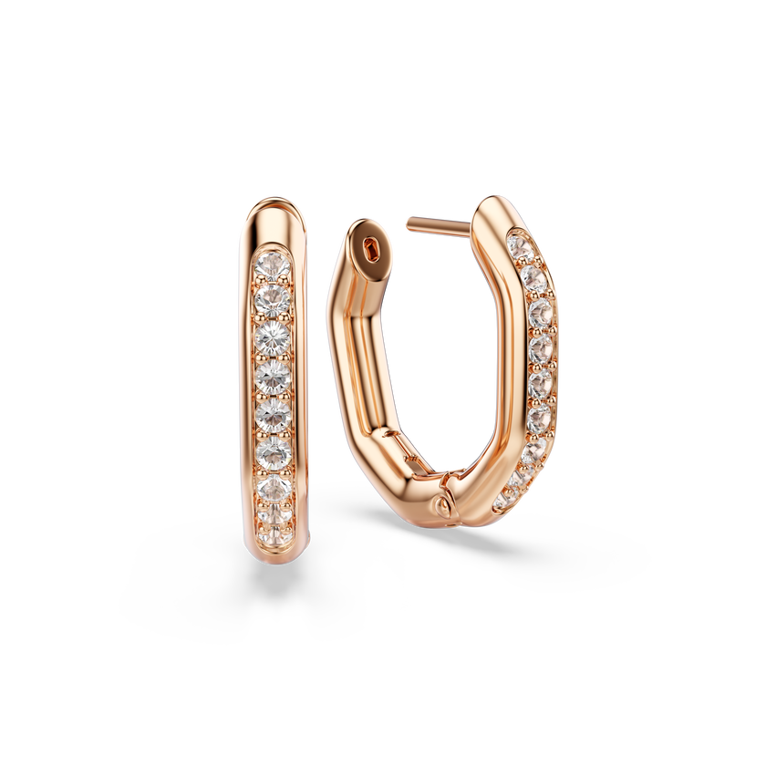 swarovski أقراط حلقية dextera، شكل مُثَمَّن، قطع مستدير، حجم صغير، لون أبيض، طلاء باللون الذهبي الوردي