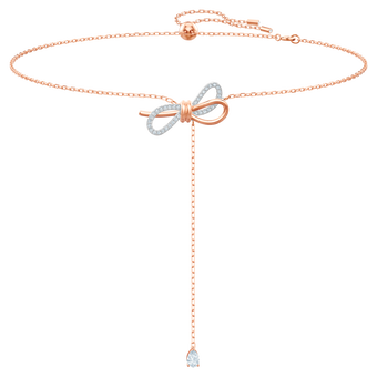 swarovski عقد lifelong على شكل ربطة قوسيّة وحرف y، لون أبيض، طلاء مختلط