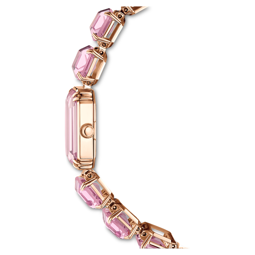 swarovski ساعة، سوار مثمن، لون وردي، لمسة نهائية باللون الذهبي الوردي