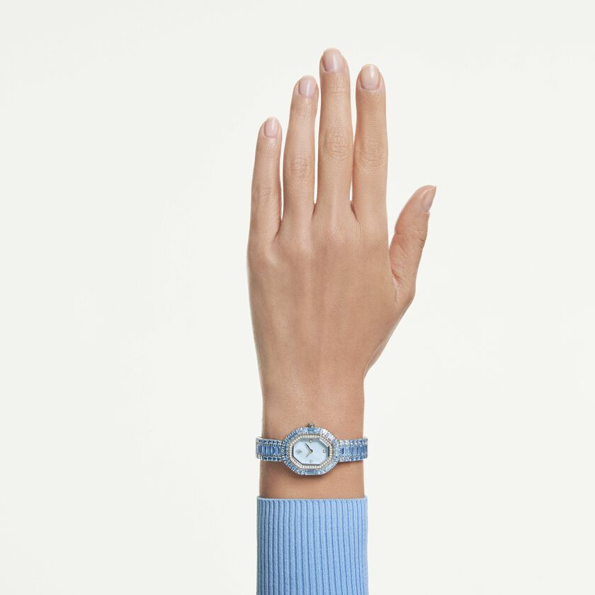 swarovski ساعة matrix مثمنة قطع باغيت، سوار معدني، لون أزرق، ستانلس ستيل