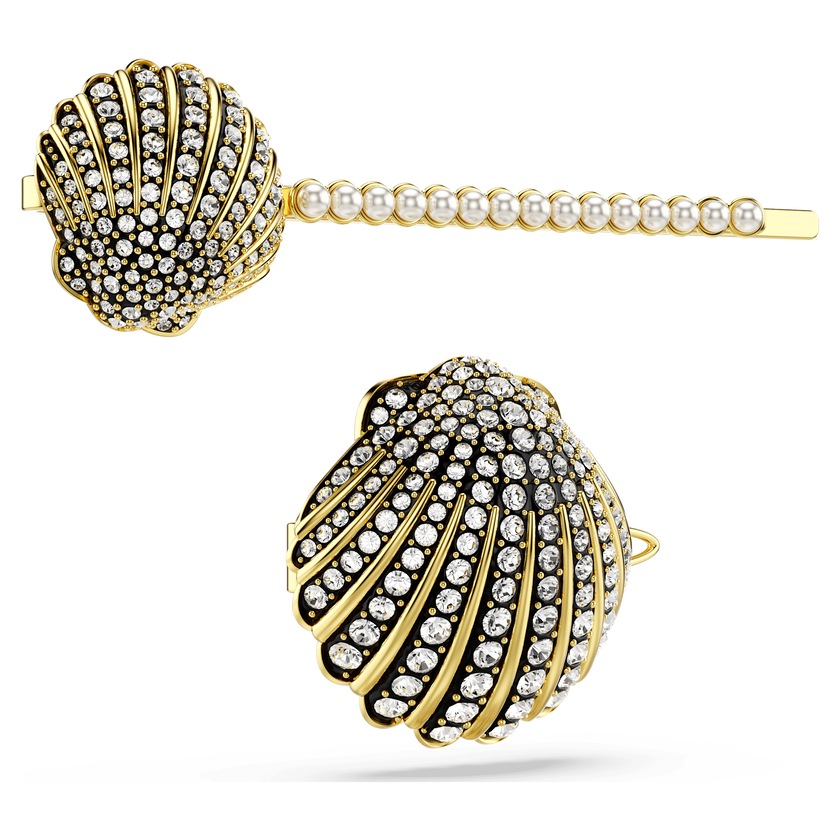 swarovski مشبك شعر idyllia، طقم  قطعتين ، شكل صدفة، لون أبيض، لمسة نهائية من معادن مختلطة