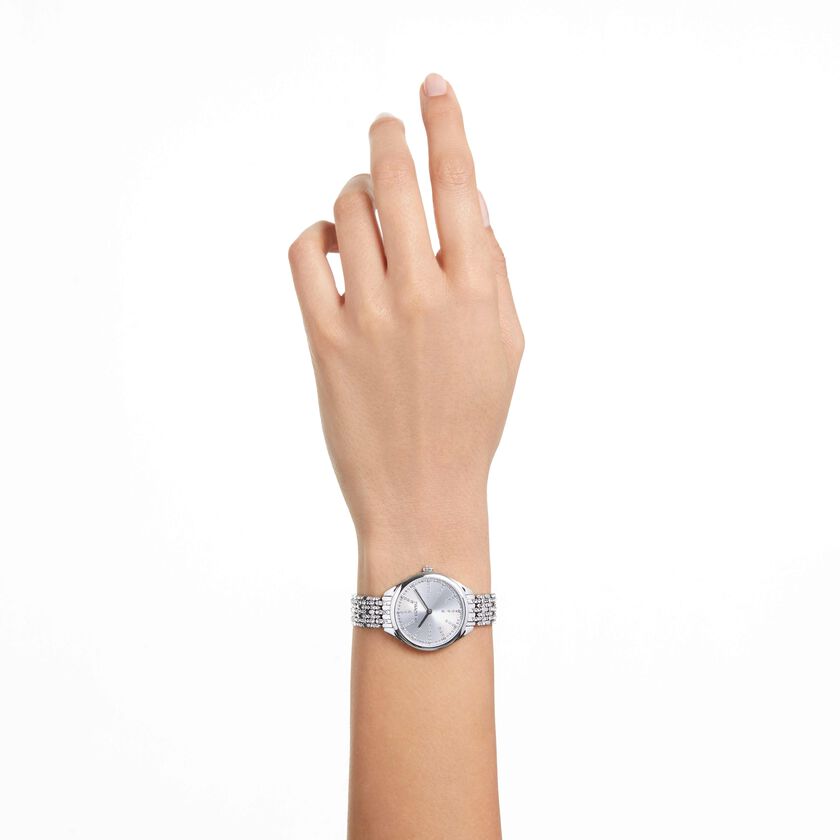swarovski ساعة attract، صناعة سويسرية، كريستالات متراصة، سوار كريستال، لون فضي، ستانلس ستيل