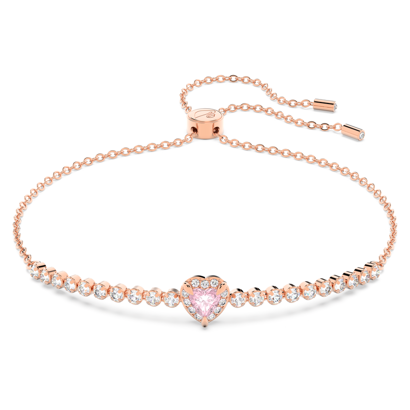 swarovski سوار one، على شكل قلب، لون وردي، طلاء باللون الذهبي الوردي