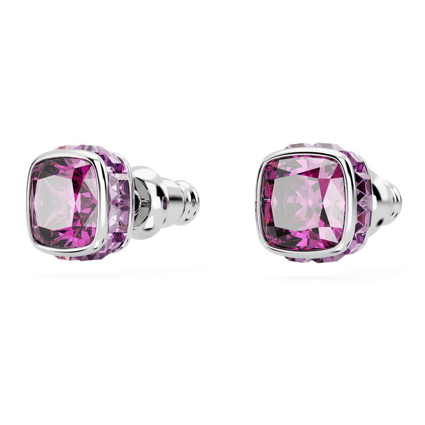 swarovski أقراط دبوسية birthstone، قطع مربع، شهر فبراير، لون أرجواني، طلاء روديوم
