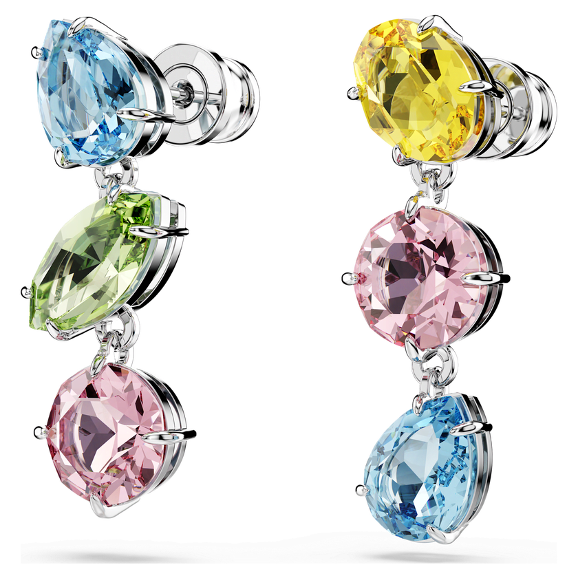 swarovski أقراط متدلية gema، تصميم غير متماثل، قطع متنوع، ألوان متعددة، طلاء روديوم