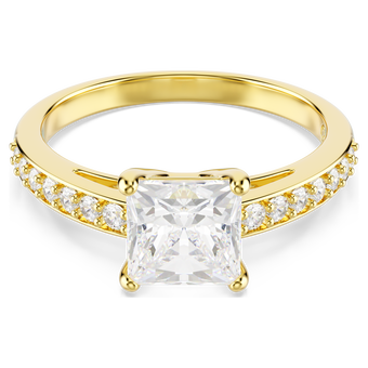 swarovski خاتم attract، قطع مربع، ترصيع بافيه، لون أبيض، لمسة نهائية من الذهب عيار 18 قيراط