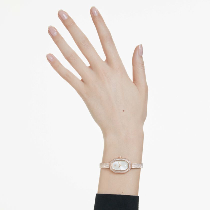 swarovski ساعة يد dextera، صناعة سويسرية، سوار معدني، لون ذهبي وردي، لمسة نهائية بلون ذهبي وردي
