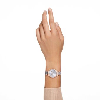 swarovski ساعة attract، صناعة سويسرية، كريستالات متراصة، سوار كريستال، لون ذهبي وردي، لمسة نهائية من معادن مختلطة