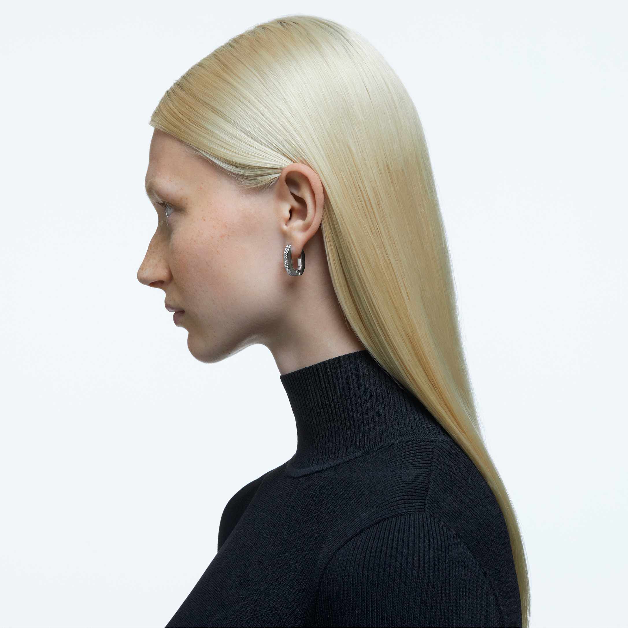 swarovski أقراط dextera حلقية، ثمانية الشكل، حجم صغير، لون أبيض، طلاء روديوم