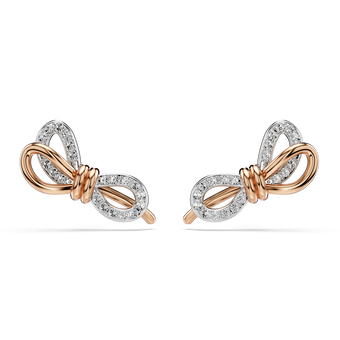 swarovski أقراط دبوسية lifelong، ترصيع بافيه، شكل أنشوطة، لون أبيض، لمسة نهائية من معادن مختلطة