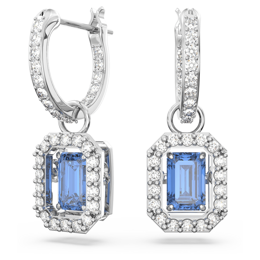 swarovski أقراط متدلية una، قطع مثمن، لون أزرق، طلاء روديوم