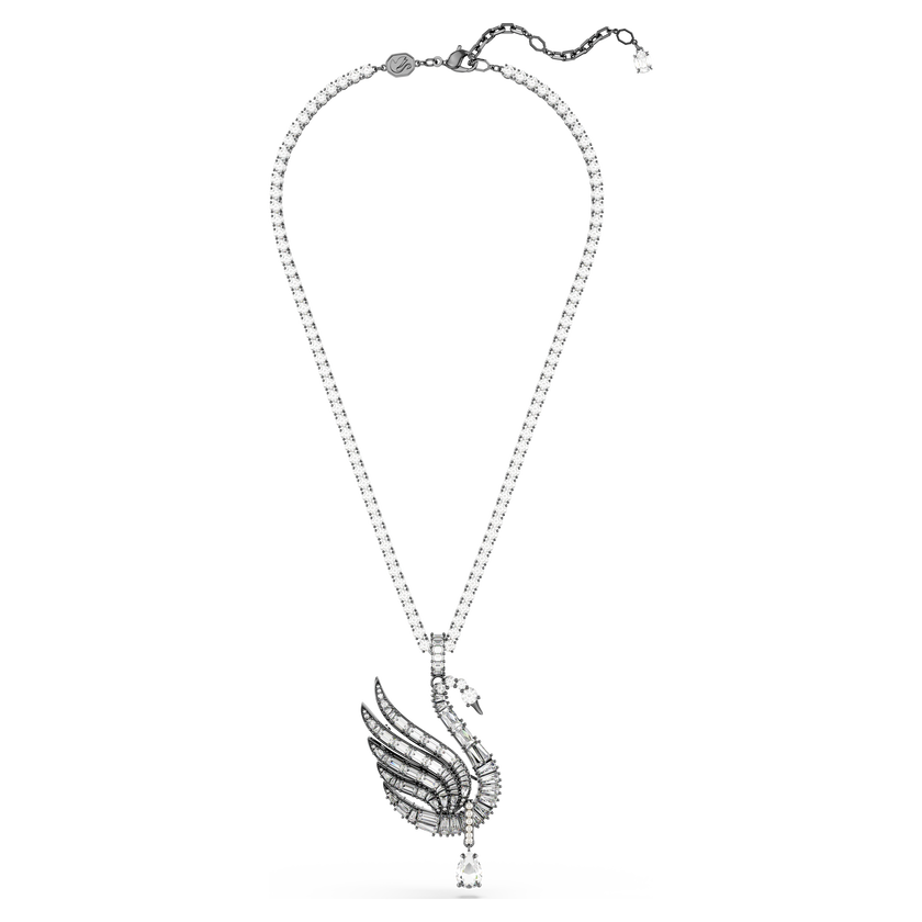 swarovski قلادة وبروش swan vienna، شكل بجعة، لون أبيض، طلاء روثينيوم