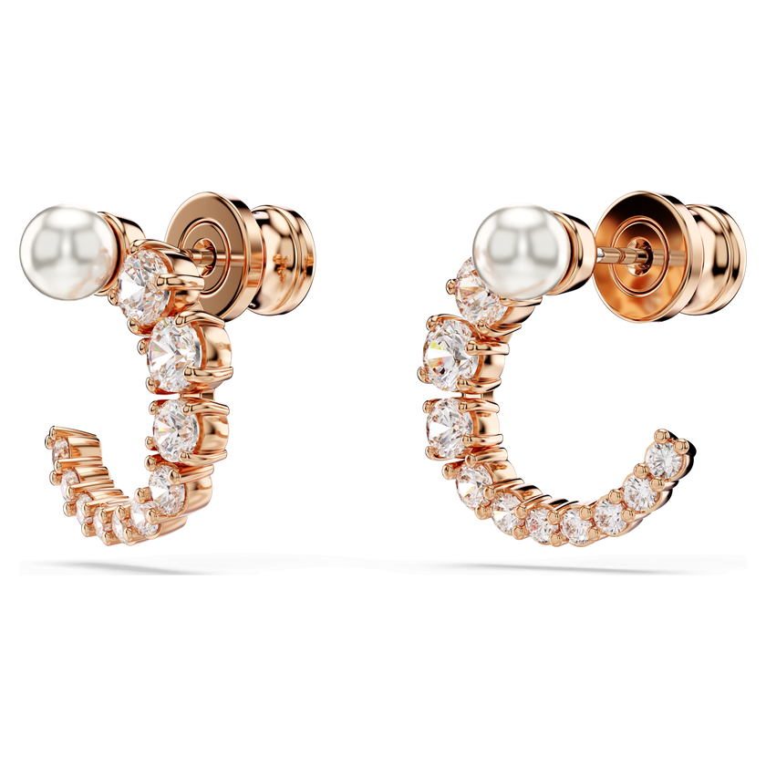 swarovski أقراط حلقية matrix، لؤلؤة كريستال، قطع مستدير، لون أبيض، طلاء باللون الذهبي الوردي