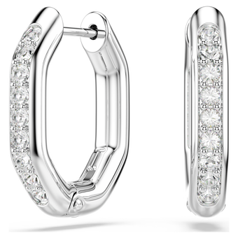 swarovski أقراط حلقية dextera، شكل مثمن، قطع مستدير، لون أبيض، طلاء روديوم