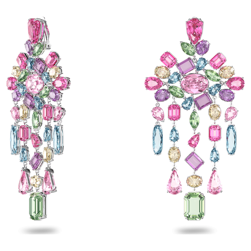 swarovski أقراط gema مشبك، على شكل ثريا، متعددة الألوان، طلاء روديوم