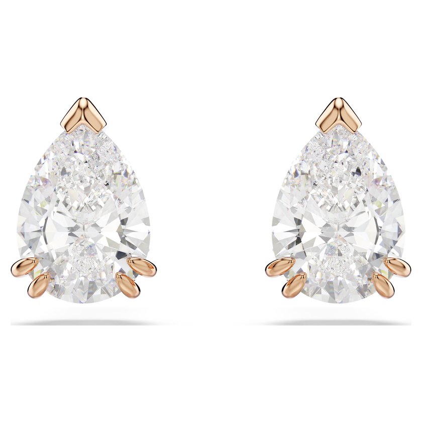 swarovski أقراط دبوسية stilla، شكل كمثرى، لون أبيض، طلاء باللون الذهبي الوردي