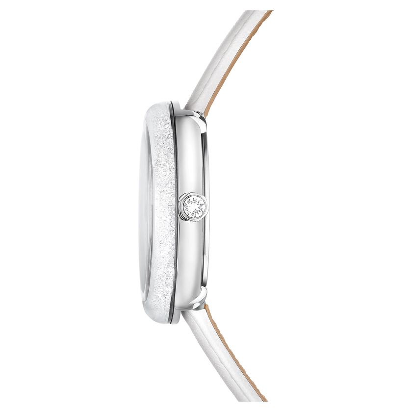 swarovski ساعة يد crystalline lustre، صناعة سويسرية، سوار جلد، لون أبيض، ستانلس ستيل