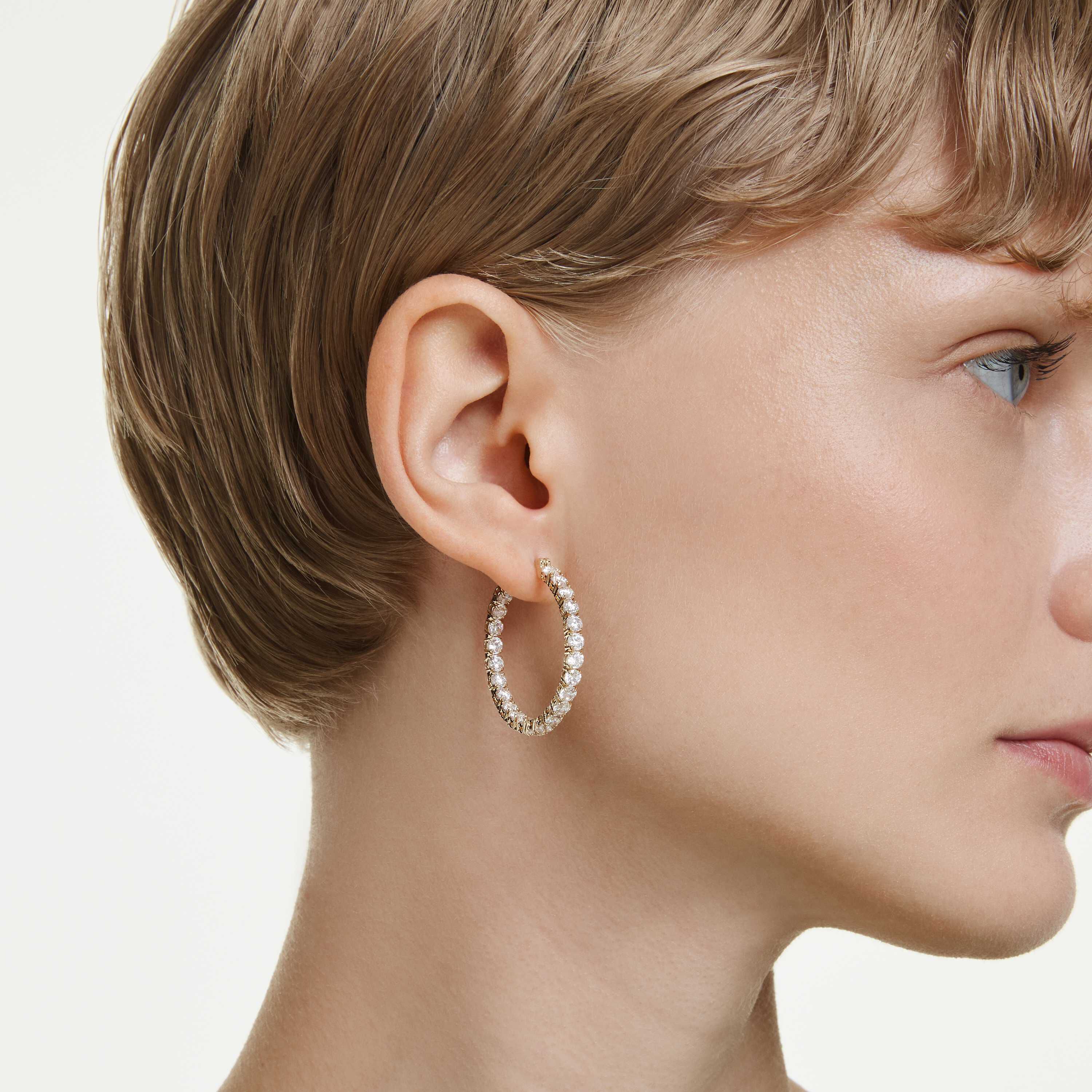 swarovski matrix hoop earrings  round cut  white  gold tone plated