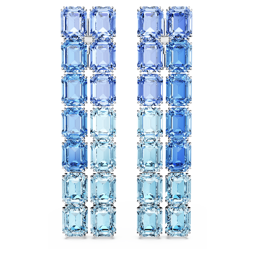 swarovski أقراط بمشبك millenia، قطع مثمن، لون متدرج، تصميم طويل، لون أزرق، طلاء روديوم