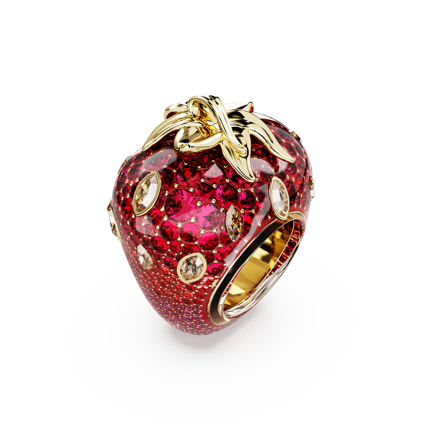 swarovski خاتم موتيف idyllia، قطع متنوع، شكل فراولة، لون أحمر، طلاء باللون الذهبي