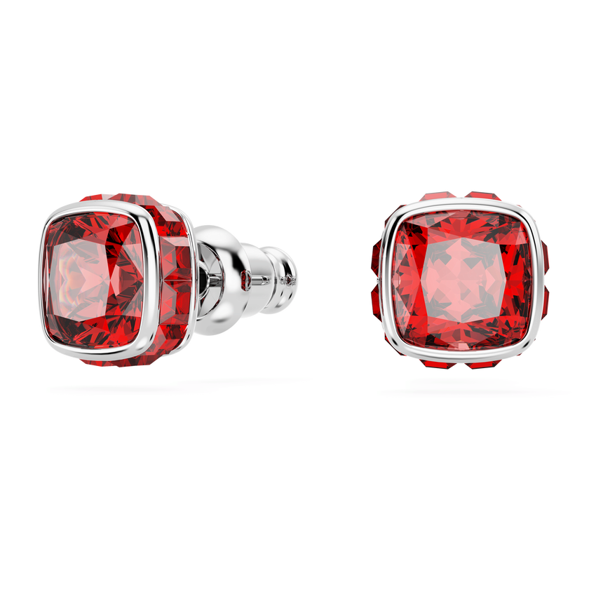swarovski أقراط دبوسية birthstone، قطع مربع، شهر يوليو، لون أحمر، طلاء روديوم