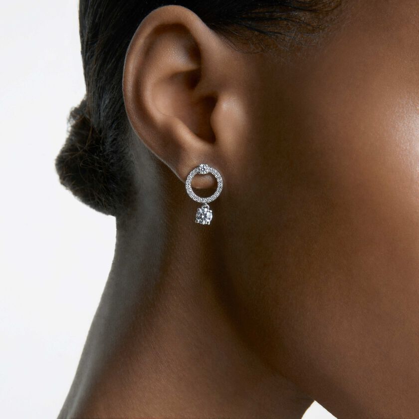 swarovski أقراط حلقية constella، قطع مستدير، لون أبيض، طلاء روديوم