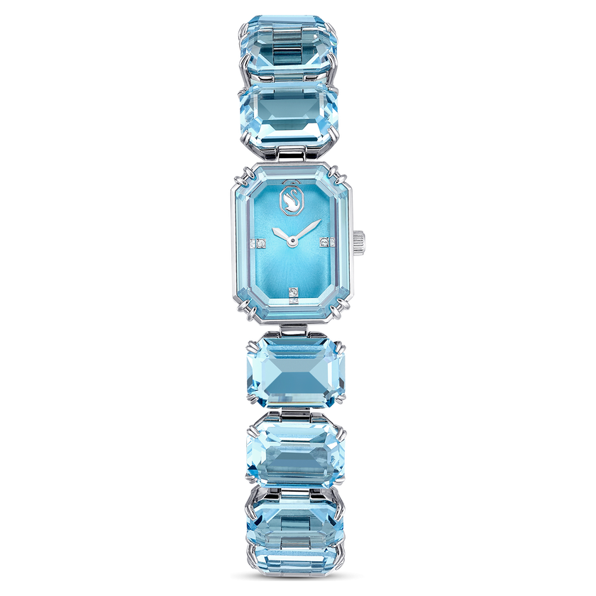 swarovski ساعة، سوار قطع مُثَمَّن، لون أزرق، ستانلس ستيل