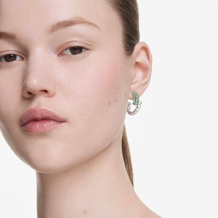 swarovski أقراط حلقية matrix، قطع متنوع، لون أخضر، طلاء روديوم