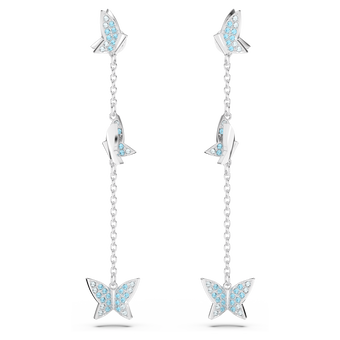 swarovski أقراط lilia متدلية، على شكل فراشة، لون أزرق، طلاء روديوم