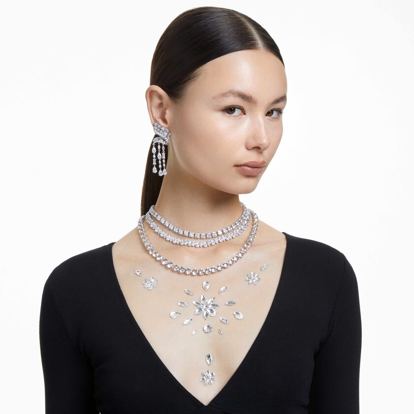 swarovski عقد تنس matrix، قطع مربع، لون أبيض، طلاء روديوم