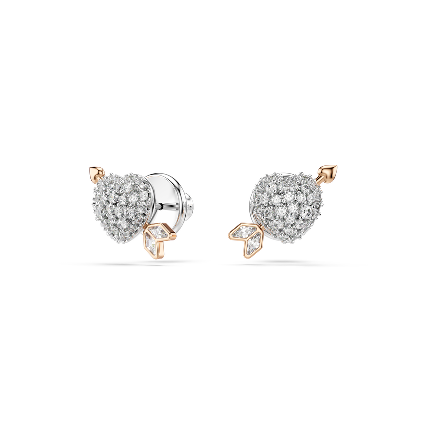 swarovski طقم idyllia، قطع متنوع، شكل قلب وسهم، لون أبيض، طلاء باللون الذهبي الوردي