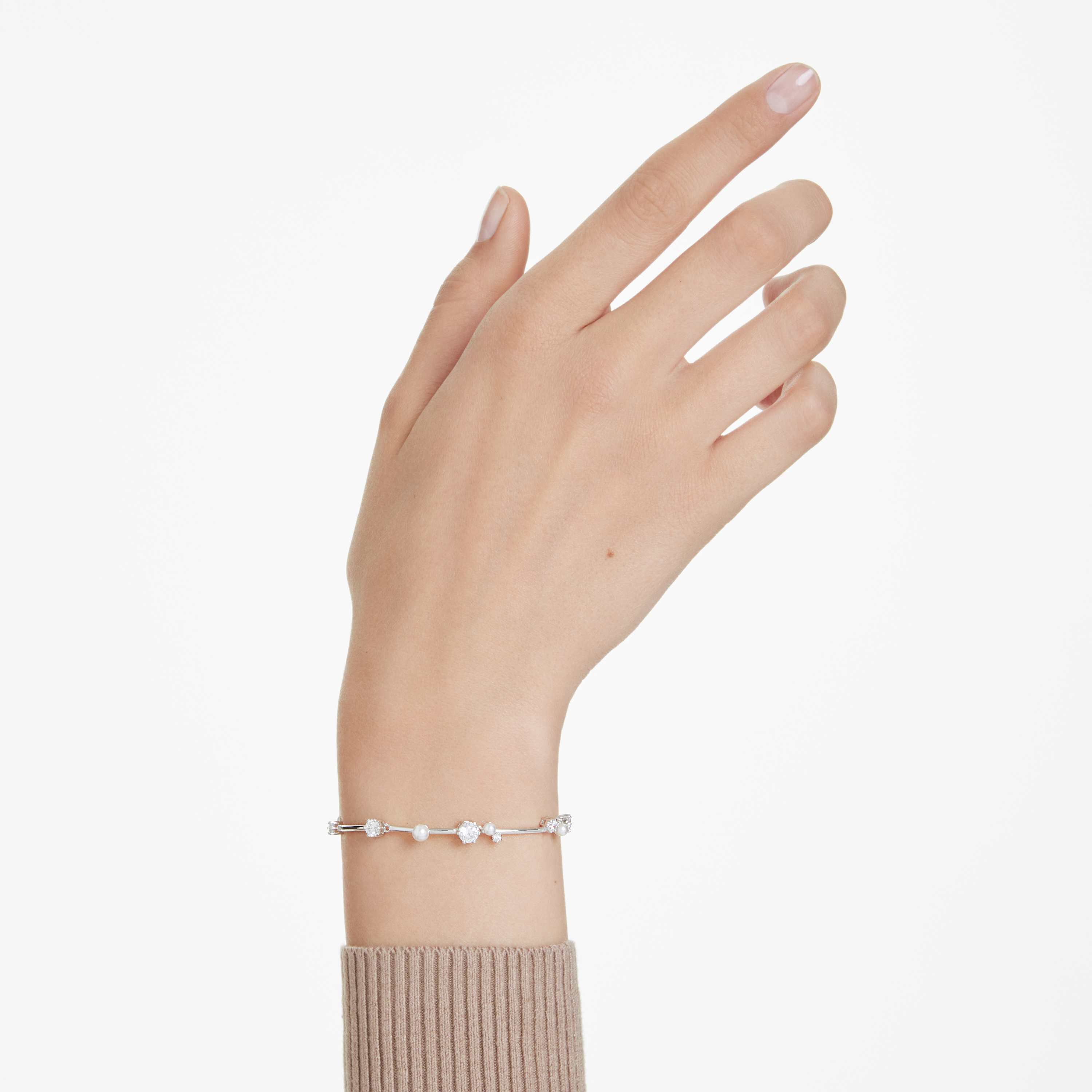 swarovski سوار تنس constella، لآلئ كريستال، قطع مستدير، لون أبيض، طلاء روديوم