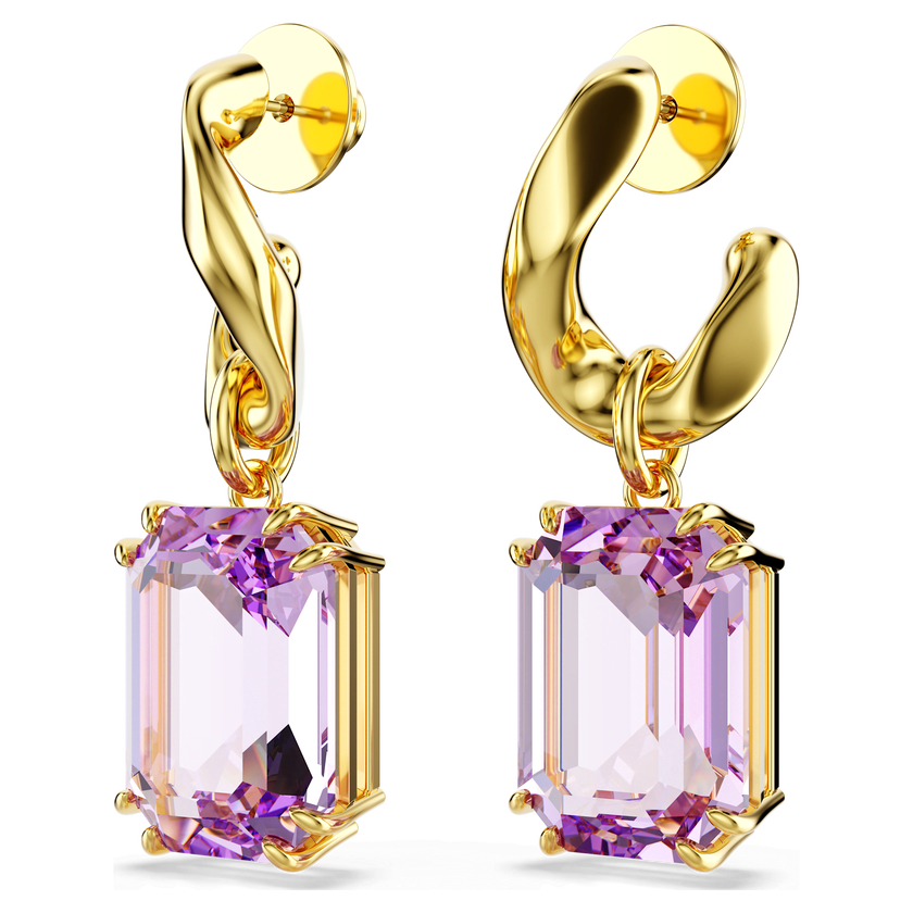 swarovski أقراط متدلية millenia، قطع مُثمَّن، لون أرجواني، طلاء باللون الذهبي