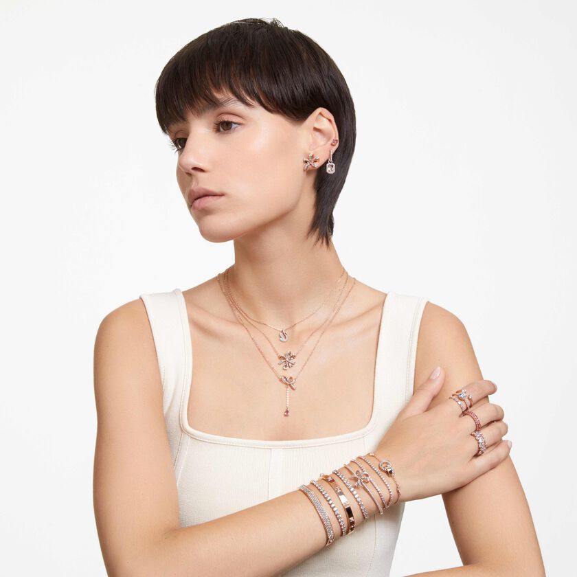 swarovski أقراط متدلية una، قطع مثمن، لون وردي، طلاء بلون ذهبي وردي
