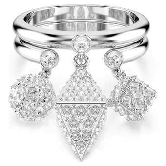 swarovski خاتم dextera، طقم  2 قطعة ، كرة ومكعب، لون أبيض، طلاء روديوم