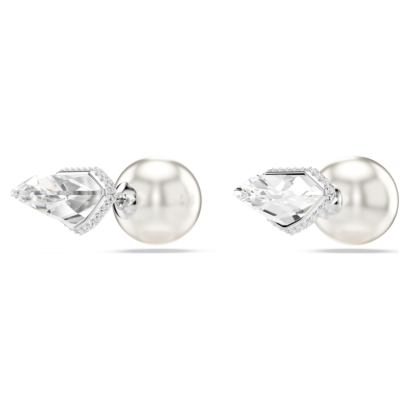swarovski أقراط دبوسية lucent، أحجار كريستال صغيرة متراصة، شكل كرة، لون أبيض، طلاء روديوم