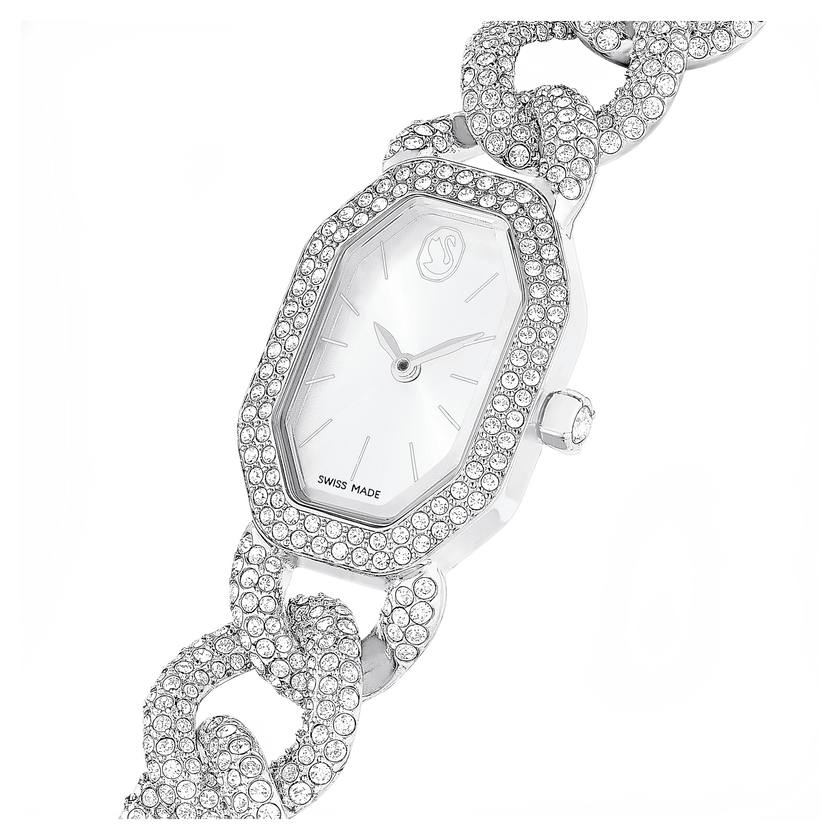swarovski ساعة يد dextera chain، صناعة سويسرية، سوار كريستال، لون فضي، إستانلس ستيل