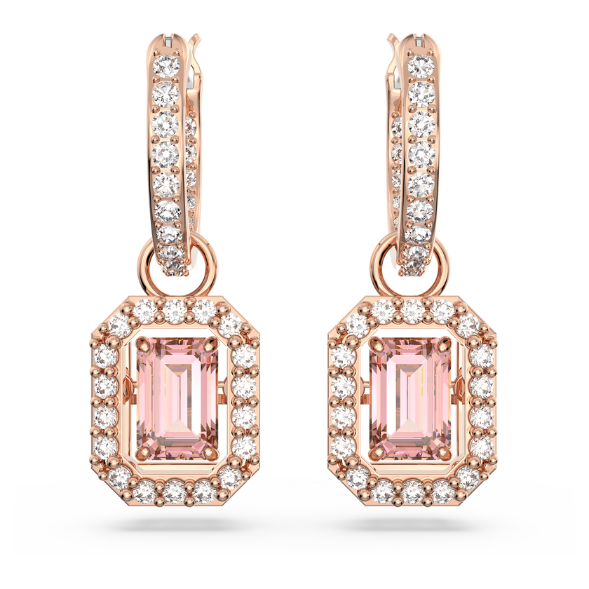 swarovski أقراط متدلية una، قطع مثمن، لون وردي، طلاء بلون ذهبي وردي
