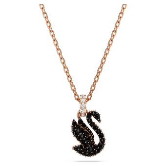 swarovski قلادة swan، شكل بجعة، حجم صغير، لون أسود، لمسة نهائية من الذهب الوردي عيار 18 قيراط