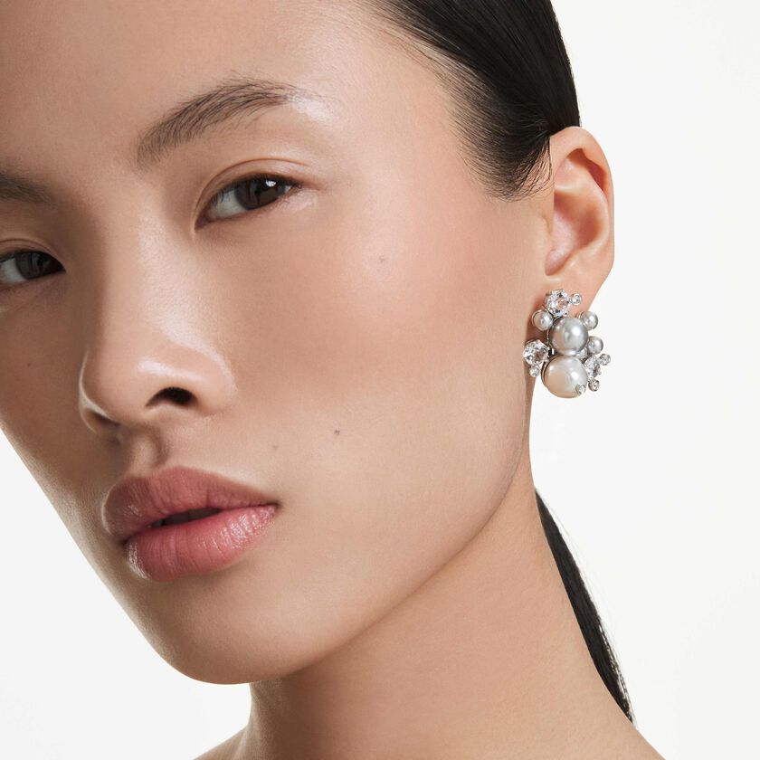 swarovski أقراط constella، لآلئ كريستال، قطع مستدير، لون أبيض، طلاء روديوم