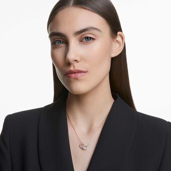 swarovski عقد dextera ، دوائر متشابكة، لون أبيض،  طلاء ذهبي وردي