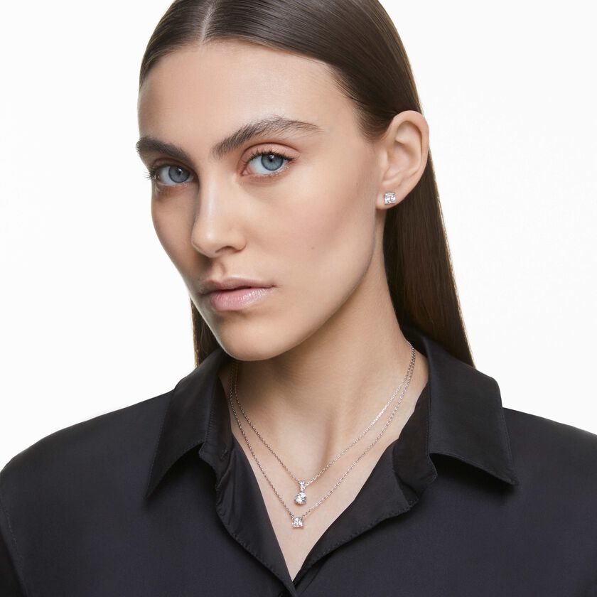 swarovski قلادة stilla، قطع مستديرـ لون أبيض، طلاء روديوم