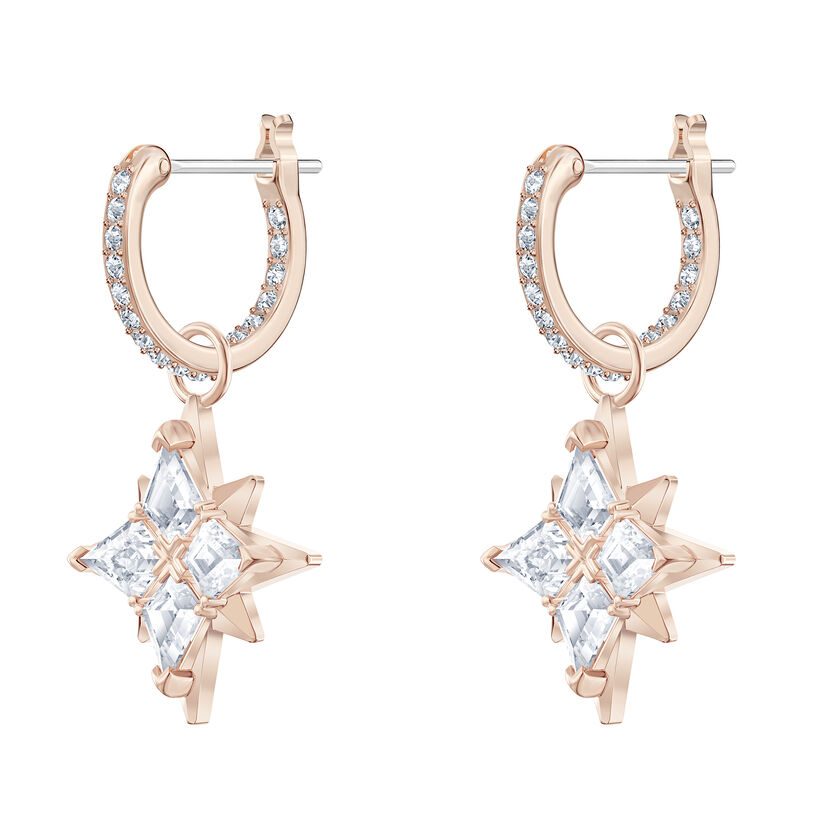 أقراط swarovski symbolic على شكل نجمة للأذن المثقوبة، لون أبيض، طلاء ذهبي وردي